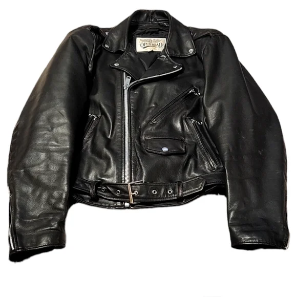 VTG OPEN ROAD LEATHER BLACK MOTORCYCLE JACKET SIZE 42